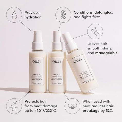 I AM IN LOVE WITH THIS HAIR PRODUCT LINE!! Leave In Conditioner for All Hair Types - A multitasking deep conditioner mist for every occasion. It protects hair from heat/UV damage, smooths split ends and frizz and detangles and conditions every strand. A few sprays will keep your hair from acting knotty. Cursed Doodles, Ouai Leave In Conditioner, Detangling Spray, Ouai Hair, Stop Hair Breakage, Heat Protectant Spray, Heat Protectant Hair, Anti Frizz Hair, Hydrating Hair Mask