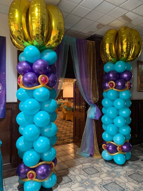 Princess Jasmine Balloon Decor, Arabian Nights Birthday Party, Princess Jasmine Sweet 16, Aladdin Quinceanera Theme, Arabian Nights Theme Party, Aladdin Halloween, Princess Jasmine Party, Arabian Theme, Aladdin Birthday Party