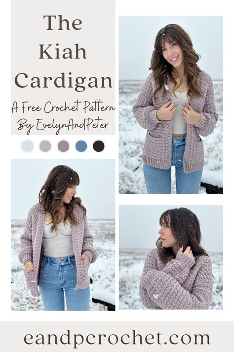 The Kiah Cardigan, Crochet Velvet Cardigan Free Pattern, Crochet Seamless Cardigan Pattern Free, Velvet Crochet Patterns Free, Worsted Weight Crochet Cardigan Free Pattern, Evelyn And Peter Crochet, Size 6 Yarn Crochet Patterns, Crochet Patterns Baby Blanket, Beginner Crochet Cardigan