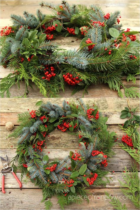 How to make beautiful fresh Christmas wreath with long lasting evergreens! Easy DIY natural Xmas decor & crafts with real pine & spruce branches! home decorations, crafts, winter, wreaths, farmhouse, boho, modern, door decor ideas How To Make A Real Christmas Wreath, Fresh Xmas Wreaths, How To Make A Pine Wreath, Christmas Wreath Rustic, How To Make Xmas Wreaths, Diy Real Christmas Wreath, Natural Christmas Wreaths Diy, How To Make A Christmas Wreath, Simple Christmas Wreath Ideas