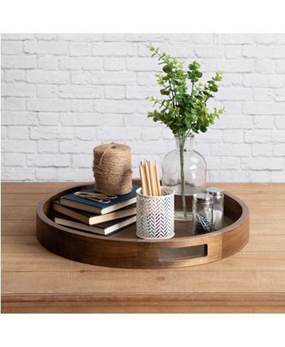 Kate and Laurel Hutton Round Wood Tray - 18.25" x 18.25" & Reviews - Macy's Round Coffee Table Tray, Coffee Table Tray Decor, Table Tray Decor, Round Wooden Tray, Coffee Table Decor Tray, Round Wood Tray, Coffee Table Centerpieces, Transitional Home Decor, Table Decor Living Room