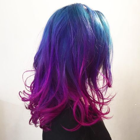 #GradationHairColor  #BuleHair #PurpleHair #PinkHair Highlight Hair Dye, Hair Dye Shades, Dark Ombre Hair, Black Hair Ombre, Pink Ombre Hair, Beautiful Hair Color, Super Hair, Hair Dye Colors, Rainbow Hair