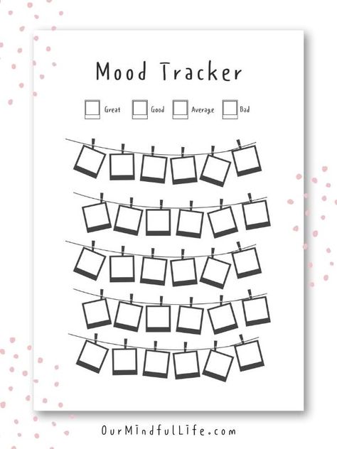 Polaroid mood tracker Good Notes Mood Tracker, Monthly Emotion Tracker, Mood Tracker To Print, Daily Mood Tracker Free Printable, Mood Tracker Template Aesthetic, Mood Tracker Coloring Page, Mood Tracker Black And White, Mood Chart Printable, Mood Tracker Free Printable