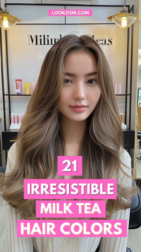 21 Milk Tea Hair Colors for Your New Style Ashy Milk Tea Hair, Strawberry Milk Tea Hair, Brown Milk Tea Hair Color, Milk Tea Ash Brown Hair Color, Milk Tea Hair With Highlights, Dark Milk Tea Brown Hair, Honey Milk Tea Hair Color, Latte Brown Hair Color, Milk Tea Hair Color With Highlights