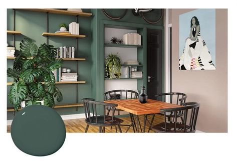 12 Designer-Loved Dark Green Paint Colors | Havenly Blog | Havenly Interior Design Blog Green Dining Room Paint, Green Dining Room Walls, Dark Green Paint Colors, Green Wall Paint Colors, Dark Green Paint, Green Painted Walls, Dining Room Paint Colors, Green Accent Walls, Green Dining Room