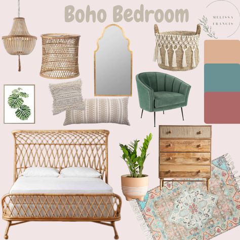 Boho Bedroom Mood Board, Bohemian Style Bedroom, Bedroom Furniture Inspiration, Bedroom Mood Board, Bedroom Bohemian, Bohemian Style Interior, Boho Style Bedroom, Eclectic Bedroom, Style Bedroom