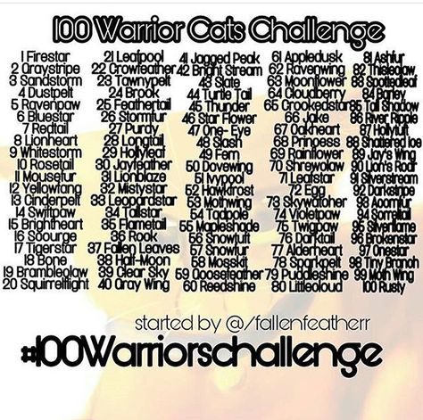 Warrior Cats Challenge, Oc Generator, Warrior Cat Names, 30 Day Drawing Challenge, Warrior Cats Books, Oc Challenge, Challenges To Do, Warrior Cat Drawings, Warrior Cat Oc