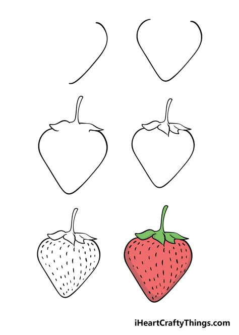 Step By Step Strawberry Drawing, Strawberry Reference Drawing, Easy To Draw Strawberry, How To Draw A Strawberry Easy, Strawberry Canvas Painting Easy, Cute Objects To Draw, How To Draw A Strawberry Step By Step, Strawberry Easy Drawing, How To Draw A Cherry