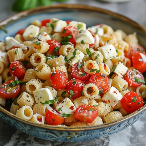 Delicious Dinner Ideas Pasta, Summertime Friselle Salad With Whipped Honey Ricotta, Pasta Salad Recipes Caprese, Best Caprese Salad Recipe, Caprice Pasta Salad, Pasta Salad With Ditalini, Best Caprese Pasta Salad, Pasta Caprese Salad, Tricolor Pasta Recipes