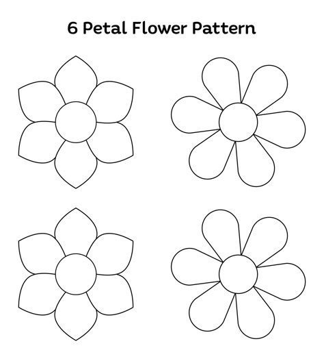 6 Petal Flower Pattern Template Petal Flower Template, 6 Petal Flower, Flower Templates Printable Free, Felt Flowers Patterns, Flower Petal Template, Flower Templates Printable, Rose Coloring Pages, Bahasa Jepun, Flower Pattern Drawing