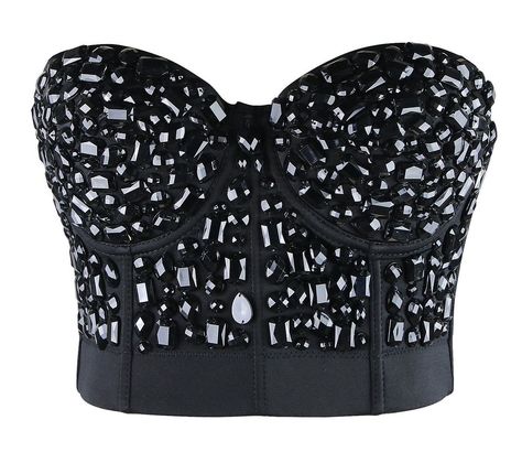 Charmian Women's Punk Rhinestone Push Up Bra Clubwear Party Bustier Crop Top ** Check this awesome product by going to the link at the image. Rhinestone Bustier, Going Out Crop Tops, Black Bustier Top, Night Out Tops, Rhinestone Top, Black Bustier, Winter Knit Hats, Corset Crop Top, Loose Fitting Tops