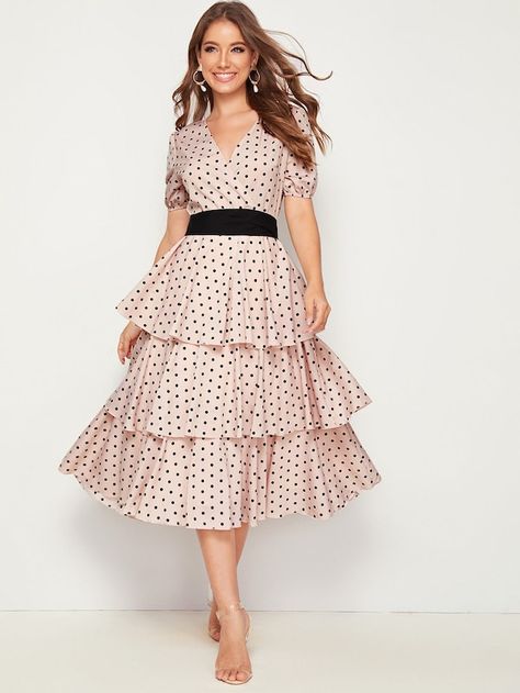 Frock Fashion, Polka Dot Maxi Dresses, Ruffle Trim Dress, Frock Design, Ruffle Hem Dress, Polka Dress, Ruffled Maxi Dress, Dress Zipper, Hot Dress