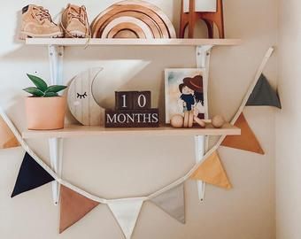 Nursery Ideas Boy, Orange Nursery, Boho Chic Nursery, Nursery Garland, Boho Kids Room, Rainbow Bunting, Nursery Trends, Milestone Photos, Nursery Bunting