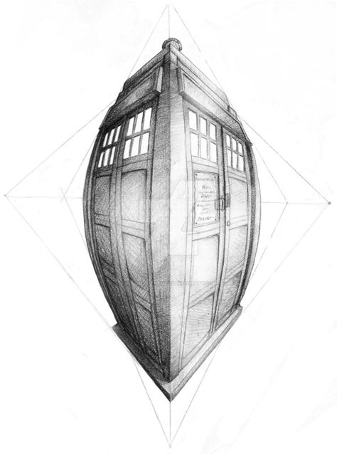 TARDIS in Four Point Perspective by ArsonAnthemKJ 4 Point Perspective Drawing, Four Point Perspective, Prospective Drawing, 4 Point Perspective, 5 Point Perspective, 2 Point Perspective Drawing, Types Of Perspective, Three Point Perspective, 1 Point Perspective