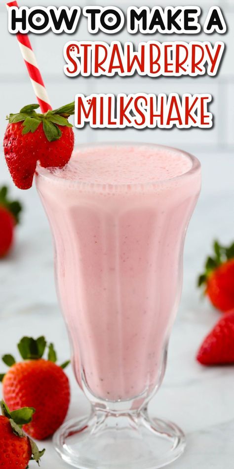 Strawberry Ice Cream Smoothie, Diy Milkshakes With Ice Cream, Strawberry Ice Cream Shake, Easy Strawberry Milkshake, Vitamix Milkshake Recipes, Easy Homemade Milkshakes, Berry Shake Recipes, Strawberry Milk Shake Recipes, How To Make Strawberry Milkshake