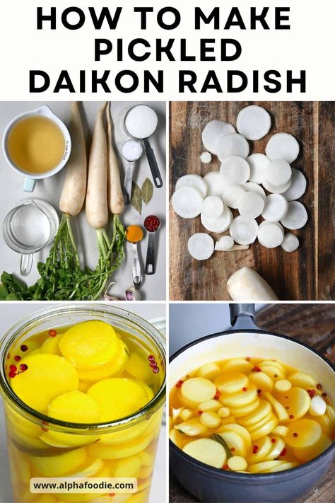 Pickled White Radish Recipe, Asian Pickled Radishes, Quick Pickled Radish, Japanese Pickled Radish, Pickled Diakon Radish And Carrot, Dicon Radish Recipes, Pickled Diakon Radish Korean, Pickled Daikon Radish Recipes, Daikon Kimchi Recipe