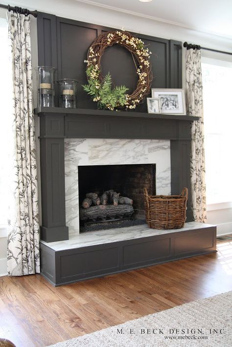 Grey Fireplace, Fireplace Update, Paint Fireplace, Brick Fireplace Makeover, Black Fireplace, Small Fireplace, Fireplace Remodel, Trendy Living Rooms, Diy Fireplace