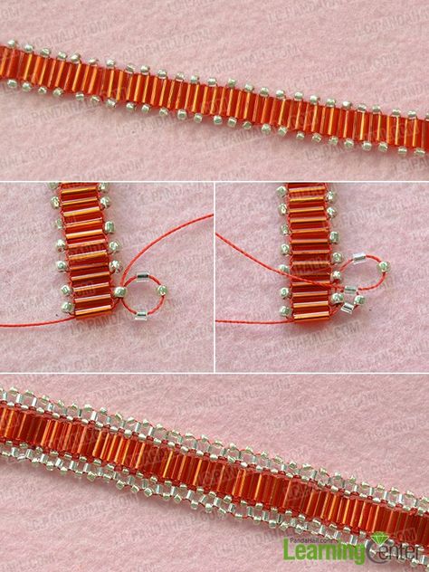 Are you touched by this beautiful red seed bead bracelet design? Follow my steps, you can also make one! Tube Bead Bracelet, Kalung Manik-manik, Anting Manik, Seed Bead Tutorials, Seed Beads Bracelet, Beaded Bracelets Tutorial, Gelang Manik, Beaded Jewelry Tutorials, Beads Bracelet Design