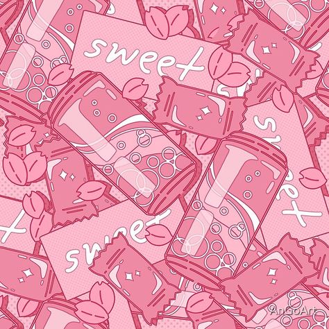 Sweet Icons Aesthetic, Pink Anime Art Aesthetic, Kawaii Food Background, Kawaii Pictures Pink, Anime Candy Aesthetic, Cute Pink Art Aesthetic, Pink Soda Aesthetic, Anime Sweets Aesthetic, Candy Pfp Aesthetic