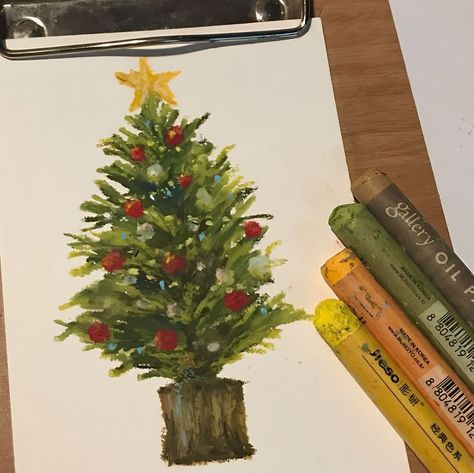 ig: lyene_nn Oil Pastel Crayons, Piskel Art, Pastel Crayons, Christmas Card Art, Oil Pastel Art, Oil Pastel Drawings, Art Painting Gallery, Christmas Drawing, Pastel Drawing