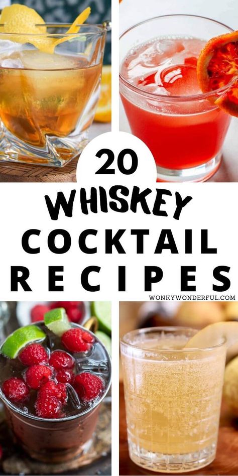 These Whiskey Cocktails will warm you up on the cold winter nights. From whiskey sour to hot toddy to Irish coffee, this roundup has a little whiskey for everyone. The best drinks made with whiskey around the web. #whiskeycocktails #cocktailrecipes Jameson Whiskey Drinks, Whiskey Mixed Drinks, Whiskey Drinks Simple, Bourbon Mixed Drinks, Good Whiskey Drinks, Whiskey Cocktail Recipes, Bourbon Drinks Recipes, Whiskey Cocktails Easy, Whisky Cocktail Recipes