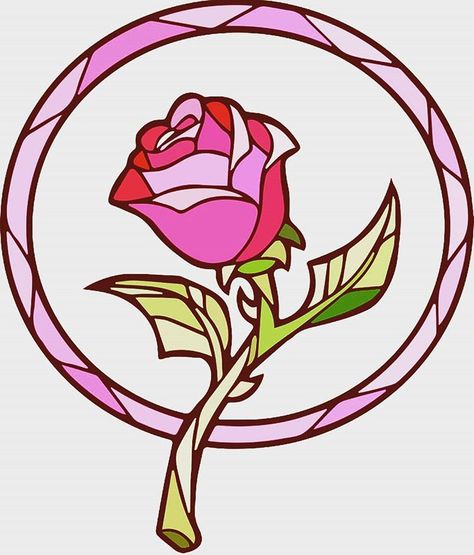 Enchanted Rose Stained Glass from Beauty and the Beast Beauty And The Beast Tattoo, Art Glass Lighting, Beauty Drawings, Stained Glass Rose, Disney Princess Tattoo, Enchanted Rose, Painted Glass Art, Wine Glass Art, Roses Drawing