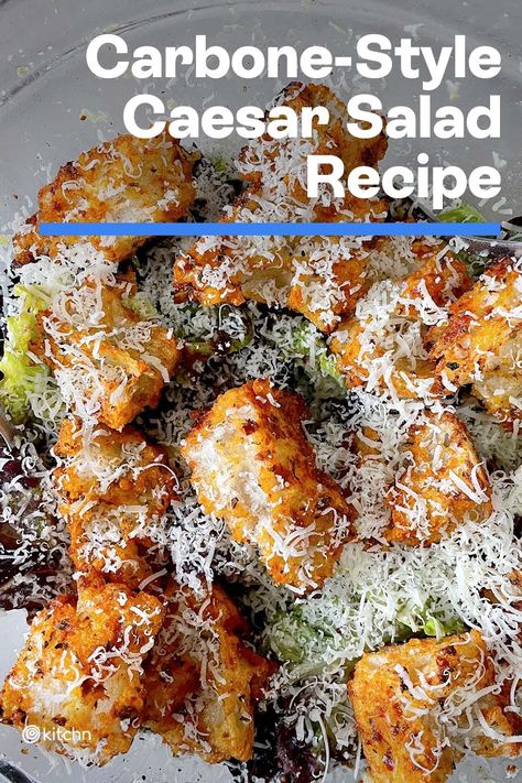 Carbone Caesar Salad, Carbone Recipe, Caesar Salad Croutons, Caesar Recipe, Crouton Salad, Crouton Recipes, 2024 Recipes, Caesar Salad Recipe, Yelp Reviews