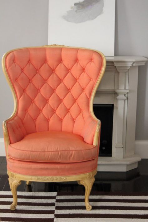 Coral Chair, Coral Paint Colors, Tufted Furniture, Orange Chair, Love Chair, Tufted Chair, Take A Seat, Sofas And Chairs, Wingback Chair