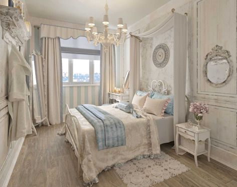 farmhouse shabby chic bedroom White Shabby Chic Bedroom, Shabby Chic Bedroom Ideas, Vintage Shabby Chic Bedroom, Chic Bedroom Ideas, Rideaux Shabby Chic, Baños Shabby Chic, Shabby Bedroom, Chic Bedroom Design, Shabby Chic Interior Design