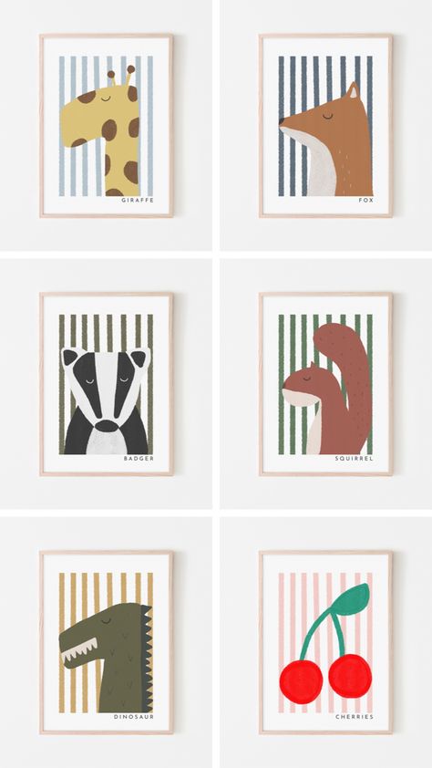 Nursery Art Work, Nursery Frames Decor, Nursery Poster Ideas, Gallery Wall Kids Room, Kids Prints Design, Animal Poster Design, Zoo Bedroom, Children Poster Design, Kids Wall Art Ideas