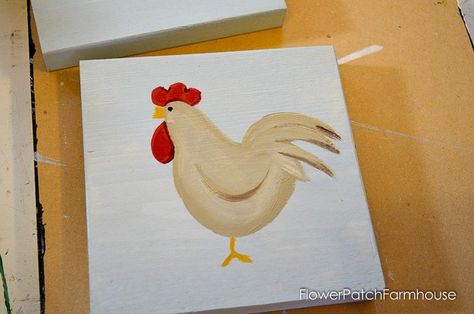 How to Paint Fun Chickens, an easy to paint tutorial in acrylics. Great for DIY decor, crafts, kids art projects. Chicken Painting Easy, Egg Artwork, Farmhouse Decor Diy, Paint Tutorial, Farm Paintings, Tole Painting Patterns, Chicken Painting, Small Canvas Paintings, Watercolor Paintings For Beginners