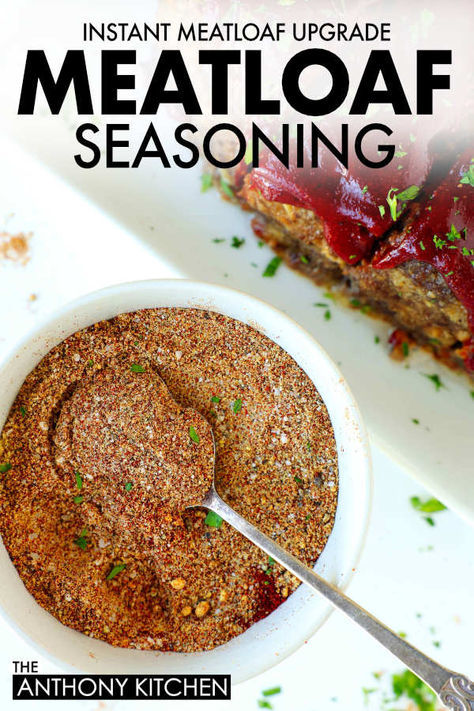 seasoning in a blow with a spoon. meatloaf off the side on a platter. Homemade Meatloaf Seasoning, Meatloaf Seasoning Recipe, Meatloaf Seasoning, Homemade Meatloaf, Seasoning Recipe, Ground Beef Recipes Easy, Ground Beef Recipes For Dinner, Meatloaf Recipe, Beef Recipes For Dinner