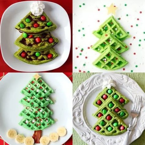 30+ Adorable Christmas Breakfast Ideas That are Truly Scrumptious - HubPages Christmas Theme Breakfast Kids, Christmas Tree Pancakes, Santa Waffles, Waffles Ideas, Christmas Tree Waffles, Snowman Donuts, Christmas Breakfast Ideas, Easy Breakfast Burritos, Christmas Pancakes