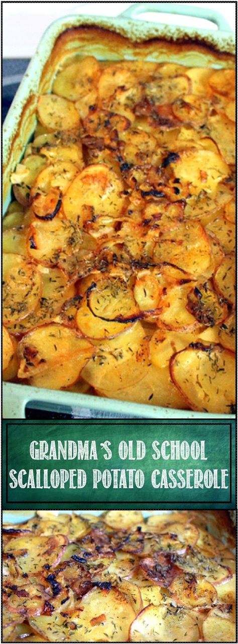 Grandma's "OLD SCHOOL" Scalloped Potato Casserole - I love the "Old School", Grandma recipes.  And why not?  They have met the test of time with hundreds of thousands versions of this recipe served at hundreds of thousands of church basements!  There is a creamy gravy on the insides (if served right, the gravy is still bubbling right out of the oven).  with a topping of crusty slightly crunchy top.  A perfect mix of textures for your pallet.  The taste will take you back to Grandma's house Scallop Potato Casserole, Old School Recipes, Scalloped Potato Casserole, Grandma Recipes, Scalloped Potato, School Recipes, Scalloped Potato Recipes, Scallop Recipes, Recipes Casserole