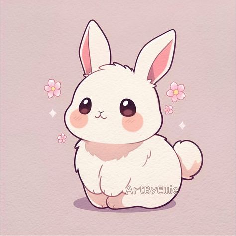 Cute Art Bunny, Doodle Animals Cute, Drawing Bunny Cute, Rabbit Drawing Cute Bunny Art, Cute Aesthetic Animal Drawings, How To Draw Cute Bunny, Cute Art Stickers, Kawaii Rabbit Drawing, Cute Animals Drawings Cartoon