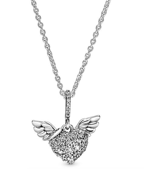 Pandora Jewelry Pave Heart and Angel Wings Cubic Zirconia Necklace in Sterling Silver, 17.7" Pandora Pave, Angel Wings Necklace, Angel Wings Heart, Wings Necklace, Pandora Heart, Pandora Necklace, Angel Wing Necklace, Zirconia Necklace, Pendants Necklace