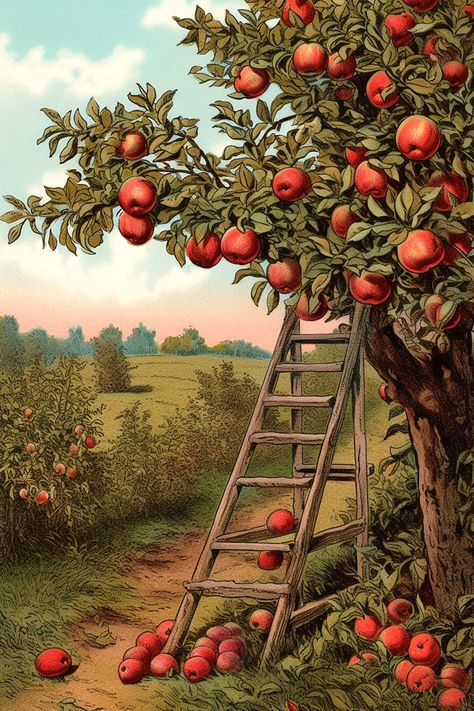 Apple Tree Drawing, Fall Craft Projects, Harvest Pictures, Harvesting Wheat, Picking Apples, Wine Journal, The Graphics Fairy, Time Images, Apple Art