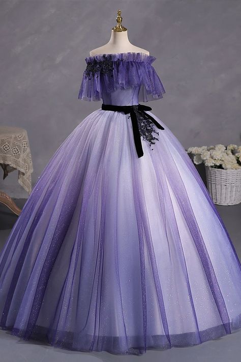 Purple Ombre Wedding Dress, Fairy Gown, Dress Quinceanera, Velvet Belt, Short Sleeve Wedding Dress, Pretty Quinceanera Dresses, Purple Gowns, Quince Dress, Purple Dresses