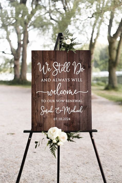 20 Year Renewal Wedding Ideas, Vow Renewal Chalkboard Signs, Country Wedding Vow Renewal Ideas, 10yr Wedding Vow Renewal, Rustic Vowel Renewal Ideas, We Do Again Invitations, Welcome To Our Vow Renewal Sign, Rustic Wedding Renewal Ideas, Country Wedding Renewal Ideas