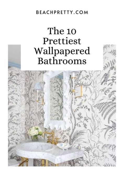 Powder Room Ideas Wallpaper, Powder Room Wallpaper Modern, Wallpapered Bathrooms, Powder Bath Wallpaper, Coastal Powder Room, Small Powder Room Wallpaper, Powder Bathroom Ideas, Coastal Home Design, Basic Bathroom