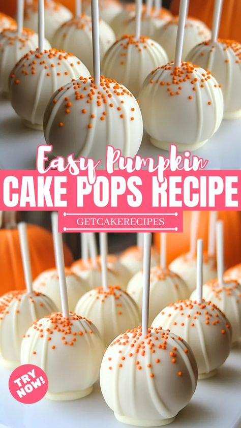 Easy Pumpkin Cake Pops | getcakerecipes Cake Pop Receita, Easy Pumpkin Cake, Cake Pop Recipes, Pumpkin Cake Easy, Perfect Cake Pops, Pumpkin Cake Pops, Cake Pops Recipe, Cakes To Make, Halloween Cake Pops