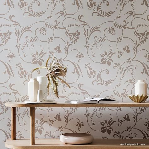 Damask Wall Stencils: Large Wall Stencils for Damask Wallpaper Pattern – Royal Design Studio Stencils Lace Wall Stencil, Herringbone Wall Stencil, Floral Wall Stencil, Geometric Wall Stencil, Damask Wall Stencils, Floor Stencils, Flower Stencils, Damask Wall, Furniture Stencils