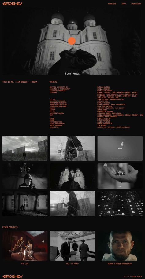 Kirill Groshev shares the best film sites with his followers #FilmLovers #MovieBuff #MustSeeMovies #CinemaAddict #FilmRecommendations Portfolio Website Aesthetic, University Portfolio Design, Filmmaker Website Design, Music Portfolio Design, Website Design Moodboard, Cinematic Website Design, Graphic Design Website Layout, Photographer Flyer Design, Film Website Design