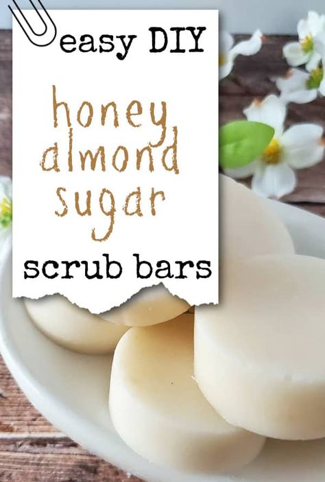 DIY Honey Almond Sugar Scrub Bars Sugar Scrub Bars Diy, Honey Scrub Diy, Diy Sugar Scrub Bars, Herbal Business, Sugar Scrub Bars, Homemaking Binder, Scrub Bars, Honey Sugar Scrub, Bath Diy