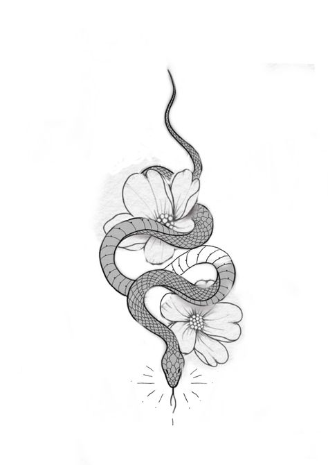 Floral Snake Tattoo Design, Flower Snake Tattoo, Cap Sleeve Tattoos, Snake And Flowers, Small Dope Tattoos, Snake Tattoo Design, Sternum Tattoo, Tattoo Outline, Snake Tattoo