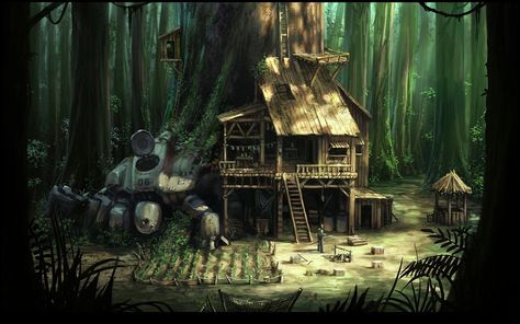 #house, #wood, #futuristic, #science fiction, #artwork, #forest, wallpaper Star Wars Forest, Anime Jungle, Jungle Images, Sci Fi Architecture, Environment Painting, Sci Fi City, Night Background, Jungle Wallpaper, Fantasy Forest