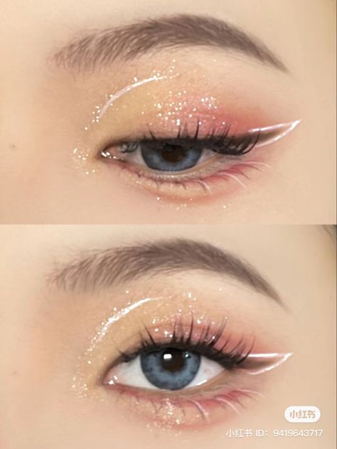 Douyin Yellow Eye Makeup, Douyin White Eyeliner, Douyin Rhinestone Makeup, Douyin Colorful Makeup, Fairy Douyin Makeup, Yellow Pink Makeup, Peach Douyin Makeup, Angelic Douyin Makeup, White Douyin Makeup