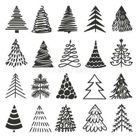 Doodle black christmas tree icons. Xmas rough drawn trees, abstract pencil winter elements. Grunge new year art decor stock illustration New Year Doodle, Black Christmas Tree, Tree Doodle, Winter Elements, New Year Art, Christmas Tree Clipart, Christmas Tree Svg, Tree Icon, Outline Illustration