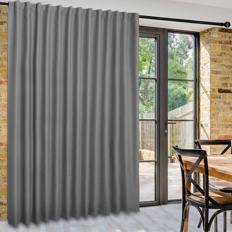 PRICES MAY VARY. Package Includes: 1 light grey patio sliding door curtain panel of 100 inches wide x 96 inches tall. Each panel has 3.15" rod pocket & back tab loops top, which can be hung in different style: Slot Top, Back Loops or with your own Clip-rings. (The panels are the same color on both sides) Heavy Weighted Blackout Fabric: These extra wide curtains are crafted from high quality heavy duty 100% durable Triple Weaved Polyester Fabric. Our room partitioning curtains can block 80% - 90% Bedroom Partition, Extra Wide Curtains, Sliding Door Curtains, Curtains Pictures, Insulated Drapes, Patio Door Curtains, Grey Patio, Divider Curtain, Wide Curtains