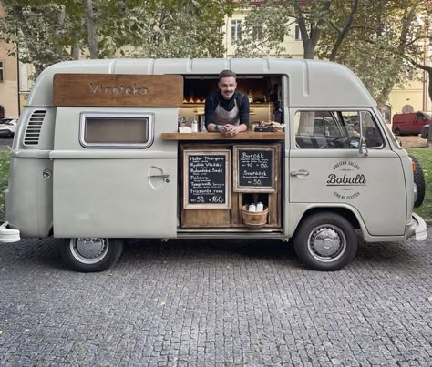 Vw Coffee Van, Van Coffee Shop, Coffee Truck Design, Food Truck Aesthetic, Bakery Van, Tea Truck, Car Coffee Shop, Coffee Bus, Van Food Truck